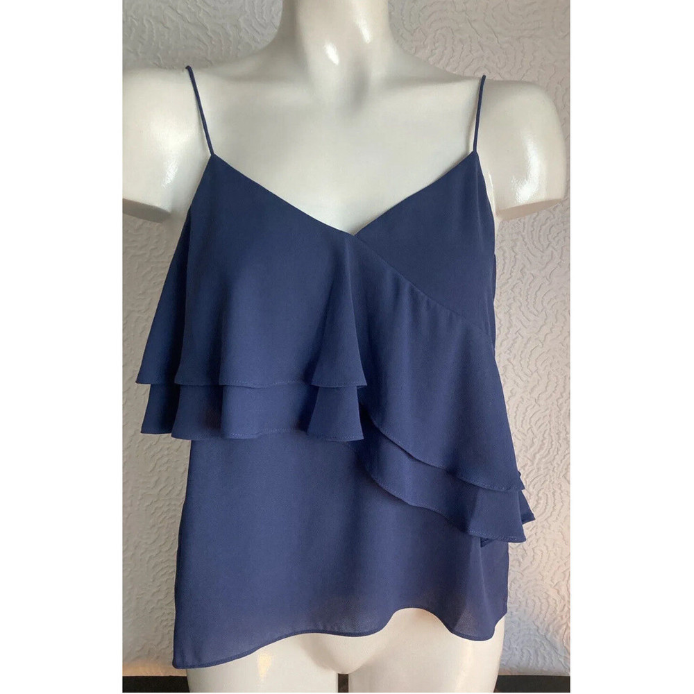 J. CREW Women’s Ruffle Cami Blue Sleeveless Tank Solid Size 0